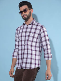 CRIMSOUNE CLUB - Mens Purple Tartan Checks Cotton Shirt