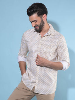 CRIMSOUNE CLUB - Mens Yellow Printed Cotton Shirt