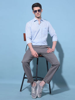 CRIMSOUNE CLUB - Mens Blue Printed Cotton Shirt