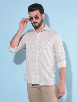 CRIMSOUNE CLUB - Mens Beige Printed Cotton Shirt