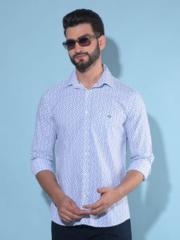 CRIMSOUNE CLUB - Mens Blue Printed Cotton Shirt