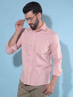 CRIMSOUNE CLUB - Mens Peach Printed Cotton Shirt