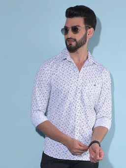 CRIMSOUNE CLUB - Mens White Floral Print Cotton Shirt