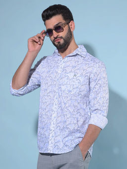 CRIMSOUNE CLUB - Mens Blue Printed Cotton Shirt