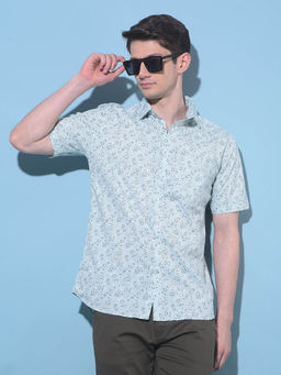 CRIMSOUNE CLUB - Mens Green Floral Printed Cotton Shirt