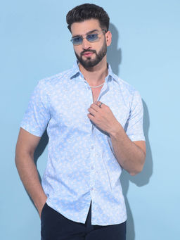 CRIMSOUNE CLUB - Mens Blue Floral Printed Cotton Shirt