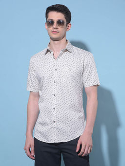 CRIMSOUNE CLUB - Mens Beige Floral Printed Cotton Shirt