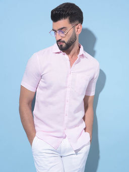CRIMSOUNE CLUB - Mens Pink Linen Shirt