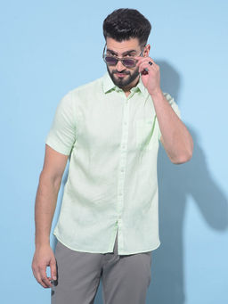 CRIMSOUNE CLUB - Mens Green Linen Shirt