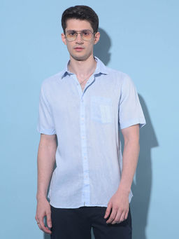 CRIMSOUNE CLUB - Mens Blue Linen Shirt