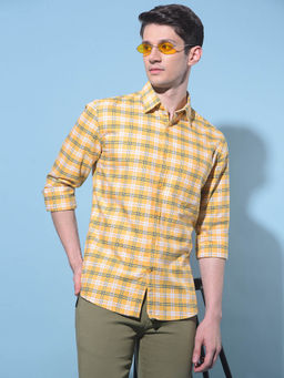 CRIMSOUNE CLUB - Mens Mustard Tartan Checks Cotton Shirt