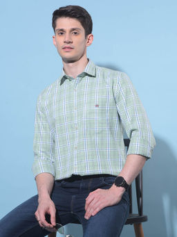 CRIMSOUNE CLUB - Mens Green Tartan Checks Cotton Shirt