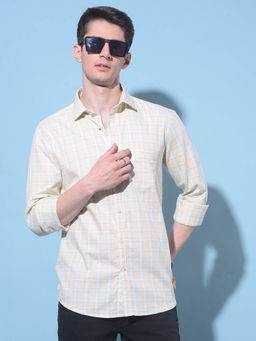 CRIMSOUNE CLUB - Mens Yellow Tartan Checks Cotton Shirt