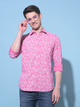 CRIMSOUNE CLUB - Mens Pink Printed Cotton Shirt