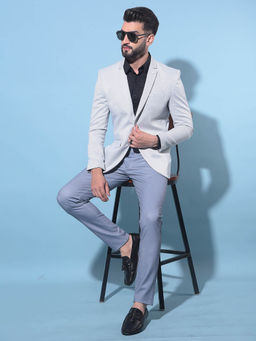CRIMSOUNE CLUB - Mens Grey Vertical Striped Single-Breasted Blazer