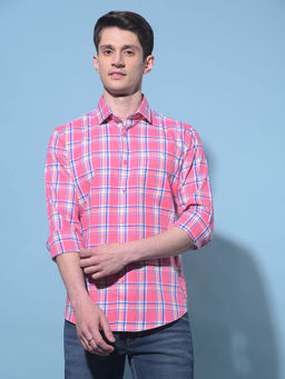 CRIMSOUNE CLUB - Mens Pink Tartan Checks Cotton Shirt