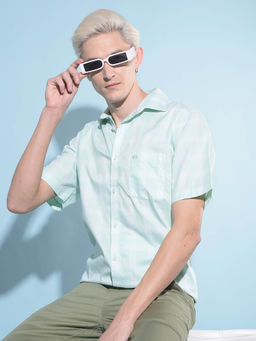 CRIMSOUNE CLUB - Mens Green Tartan Checks Cotton Shirt