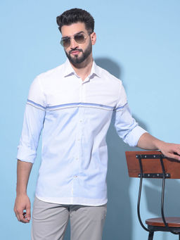 CRIMSOUNE CLUB - Mens Blue Horizontal Striped Cotton Shirt
