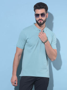 CRIMSOUNE CLUB - Mens Blue Embroidered Cotton Polo T-Shirt