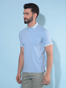 CRIMSOUNE CLUB - Mens Blue Floral Print Polo T-Shirt