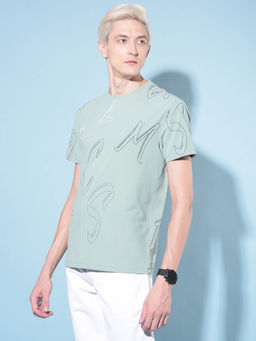 CRIMSOUNE CLUB - Mens Green Typographic Printed Cotton T-Shirt