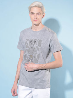 CRIMSOUNE CLUB - Mens Grey Graphic Print Cotton T-Shirt