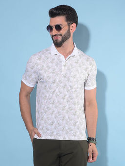 CRIMSOUNE CLUB - Mens White Floral Print Polo T-Shirt