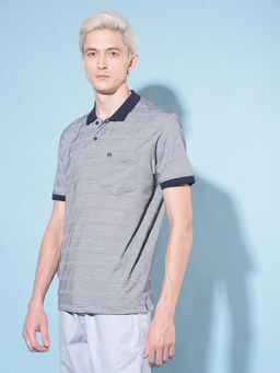 CRIMSOUNE CLUB - Mens Grey Horizontal Striped Polo T-Shirt