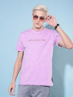 CRIMSOUNE CLUB - Mens Purple Floral Print Cotton T-Shirt