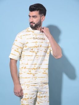 CRIMSOUNE CLUB - Mens Beige Printed Cotton T-Shirt