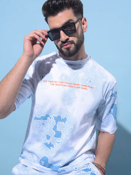 CRIMSOUNE CLUB - Mens Blue Printed Cotton T-Shirt