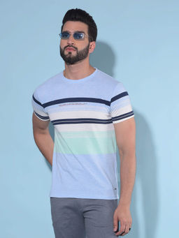 CRIMSOUNE CLUB - Mens Blue Horizontal Striped Cotton T-Shirt