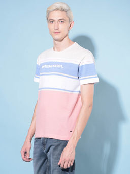 CRIMSOUNE CLUB - Mens Multi Color Horizontal Striped Cotton T-Shirt