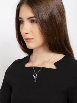 Yellow Chimes - Crystals from Swarovski Collection Silver-Toned and Blue Pendant with Chain