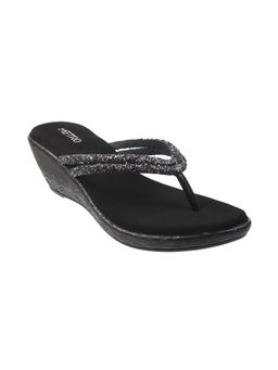 Metro - Womens Black Platform HeelsMetro Women Black Synthetic Embellished Wedges