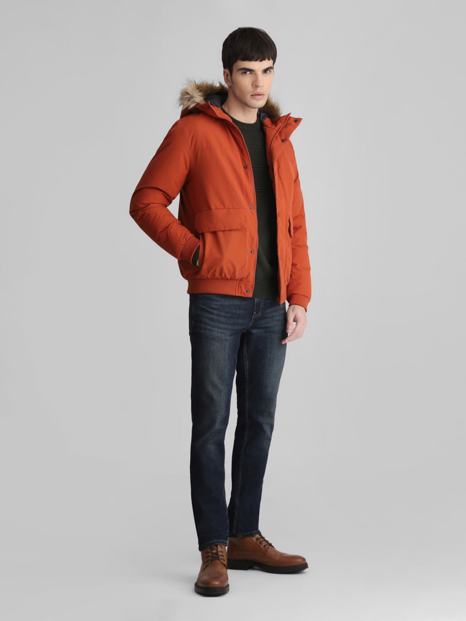 Buy Jack & Jones Men Solid Orange Jacket Online
