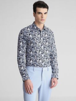 Jack & Jones - Men Floral Print Navy Blue Shirt