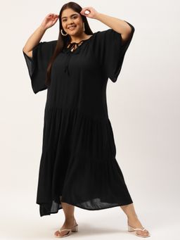 theRebelinme - Plus Size Womens Black Solid Color Tiered A-Line Maxi Dress