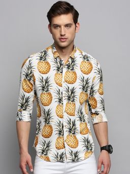 SHOWOFFFF - Mens Spread Collar Printed White Classic Shirt
