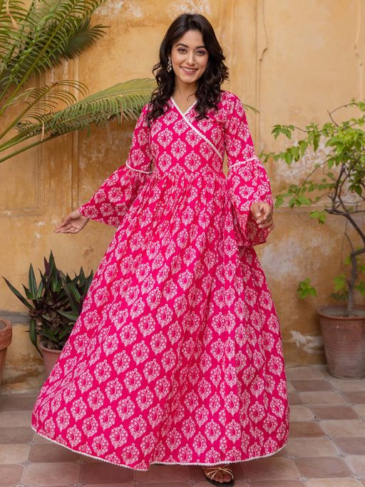Buy Roohaniyat Pink Ethnic Print Maxi Dress Online