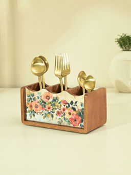 Brick Brown - Pastel Flora Cutlery Holder / Caddy
