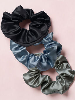 OOMPH - Multi-Color Satin Silk Scrunchies Rubber Band (Pack of 3)
