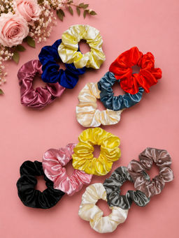 OOMPH - Multi-Color Satin Silk Scrunchies Rubber Band (Pack of 12)