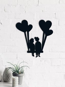 eCraftIndia - Young Loving Couple with Hearts Balloons Black Wood Wall Art Cut out