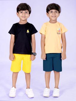 KiddoPanti - Boys Solid Round Neck Half Sleeve Tee and Knee Length Shorts (Set of 2)