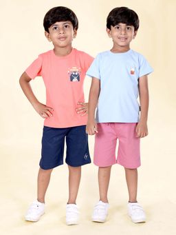 KiddoPanti - Boys Solid Round Neck Half Sleeve Tee and Knee Length Shorts (Set of 2)