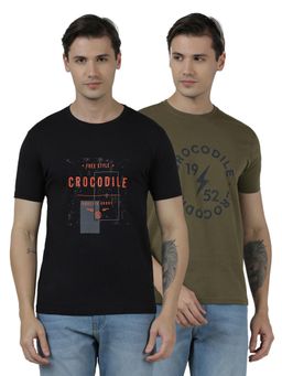 Crocodile - Men’s Cotton Printed Regular Fit T-Shirts (Pack of 2)