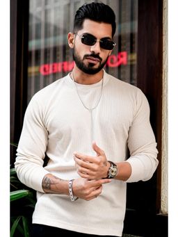 GRITSTONES - Men Cream Waffle Round Neck T-shirt