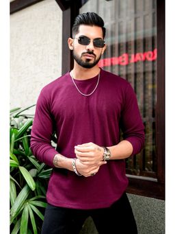 GRITSTONES - Men Wine Waffle Round Neck T-shirt