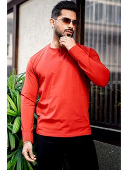 GRITSTONES - Men Red Cotton Stretch Henley Neck T-shirt
